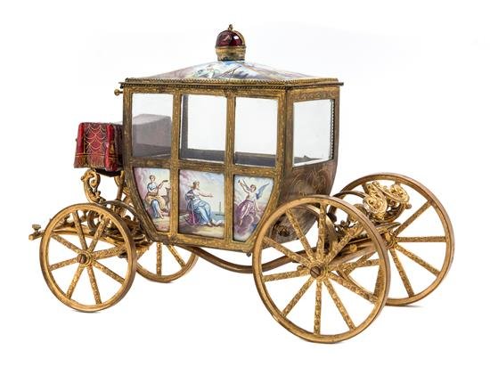 A Viennese Enameled Gilt Metal Musical Model of a Coach (1 of 1)
