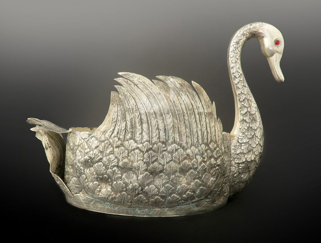 Large Antique Silver-plated Jeweled Swan Centerpiece (1 of 4)