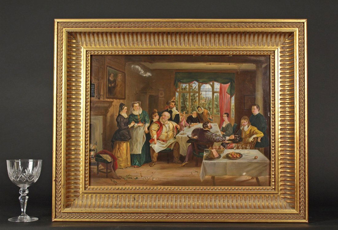 English Plaque circa 1861.: signed by George Gray, tajern scene H13" x W18"