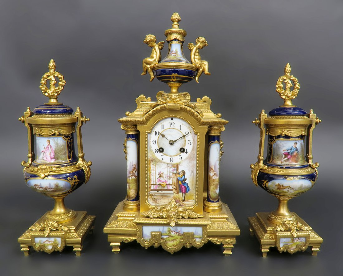 19th C. French Sevres Figural Clock Set (1 of 8)