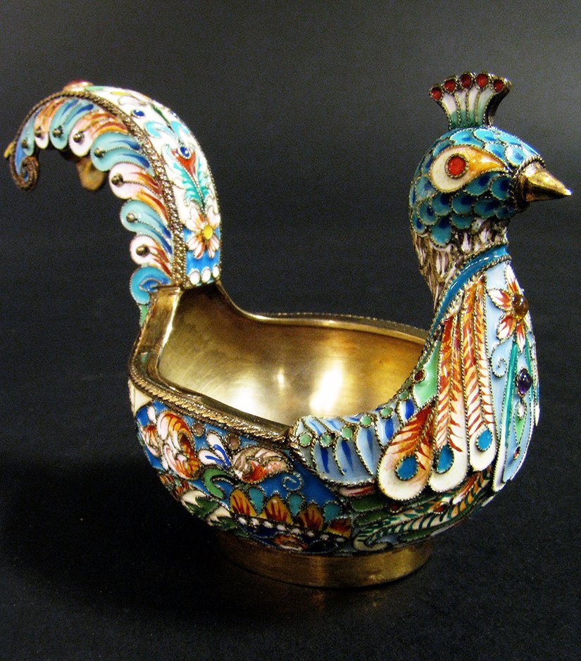 Russian Silver Faberge Style Enamel Cloisonne Kovsh (1 of 2)