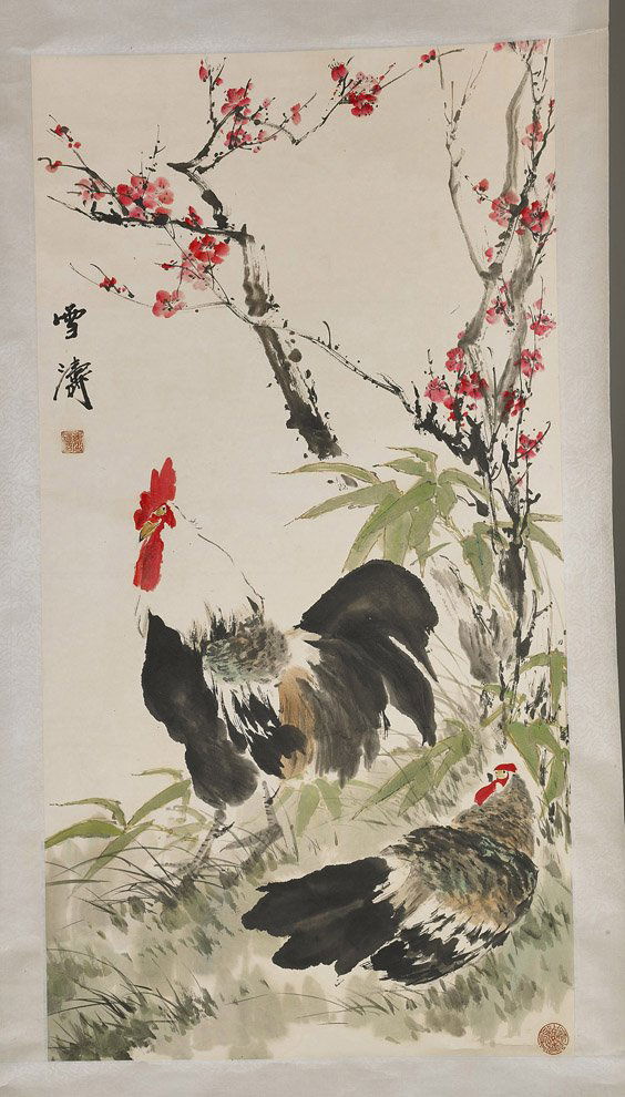 Chinese Scroll Painting of Roosters (1 of 1)
