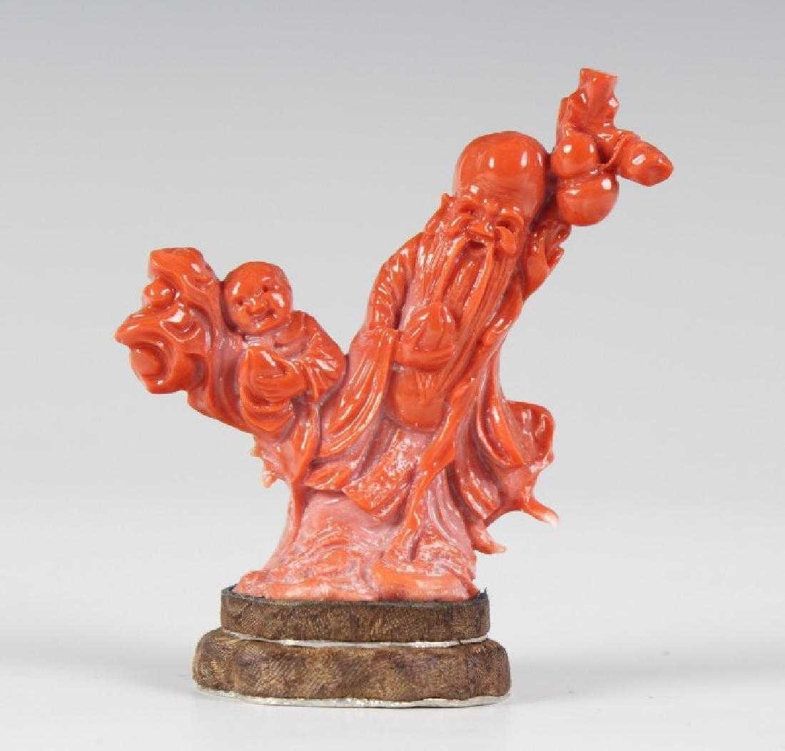 Chinese H-Carved Red Salmon Coral Wise Man Statue (1 of 4)
