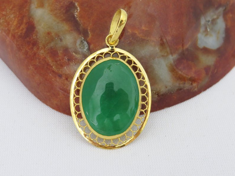 Vintage 24K Solid Gold Green Jadeite Pendant (1 of 3)