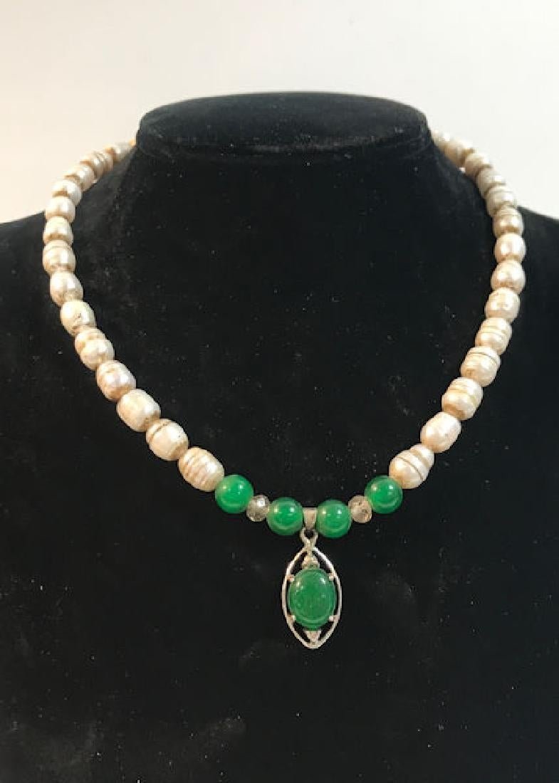 Green Jade Pendant on Pearl Necklace (1 of 1)