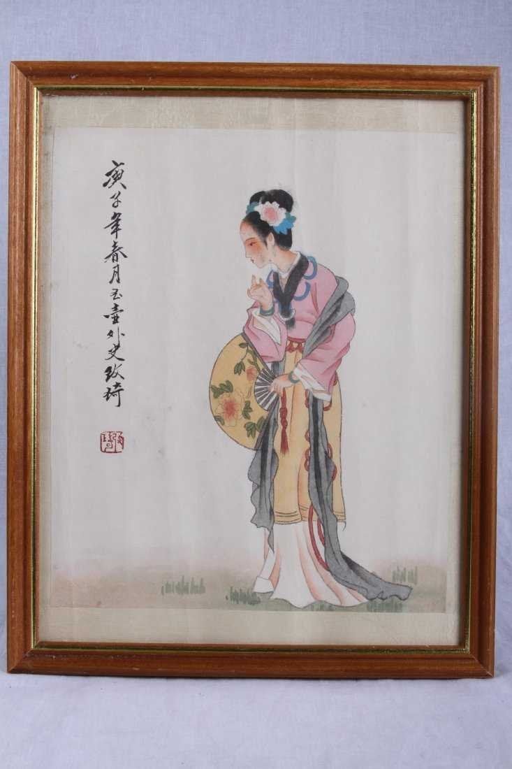 A FRAMED WATER COLOR PAINTING OF A LADY-Gai Qi: A FRAMED WATERCOLOR PAINTING OF A LADY W:10"H:12"