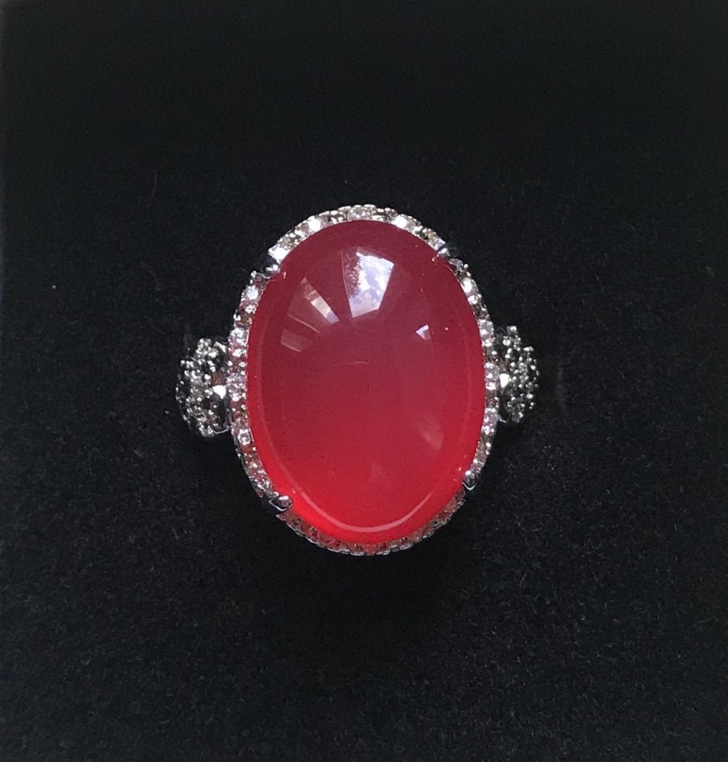 Burmese Red Jade and 925 Sterling Silver Ring (1 of 2)