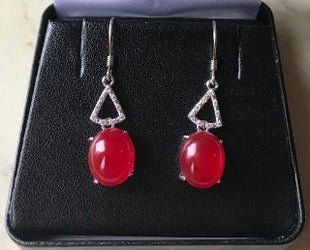 Burmese Red Jade and 925 Sterling Silver Earrings (1 of 2)