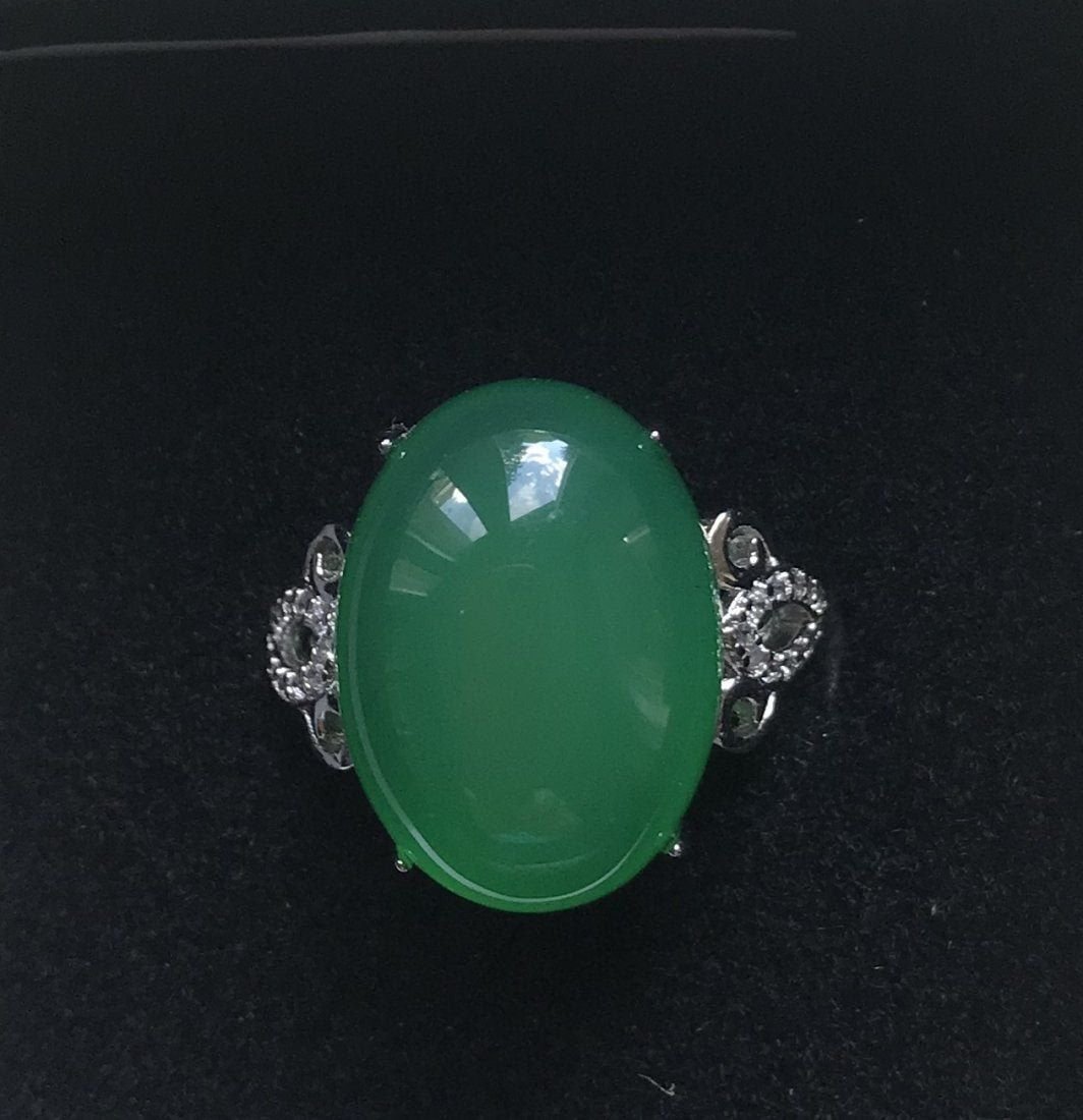 Burmese Green Jade and 925 Sterling Silver Ring (1 of 2)