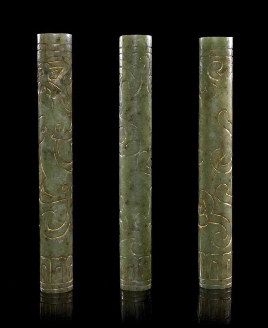 Three Chinese Antique Carved Jade Scroll Weights (1 of 2)
