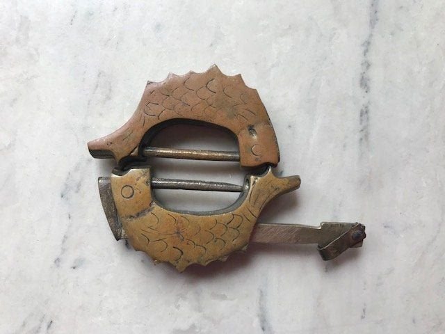 Antique Pair of Double Fish Bronze Locks with Working Key (1 of 3)