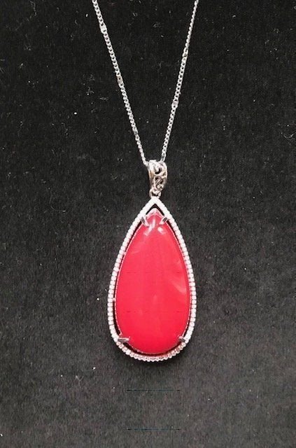 Burmese Red Jade Pendant with Sterling Silver Chain (1 of 1)