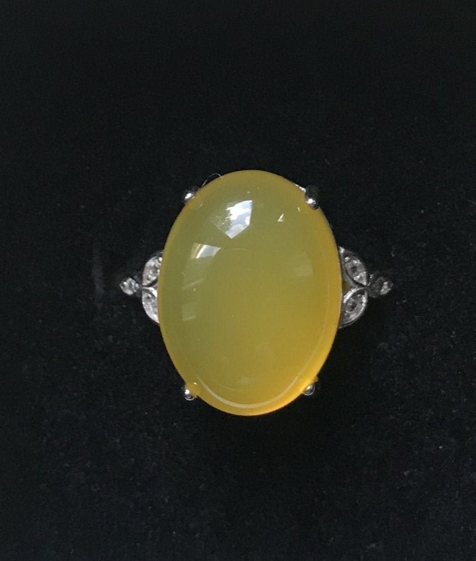 Rare Burmese Yellow Jade and 925 Sterling Silver Ring (1 of 2)