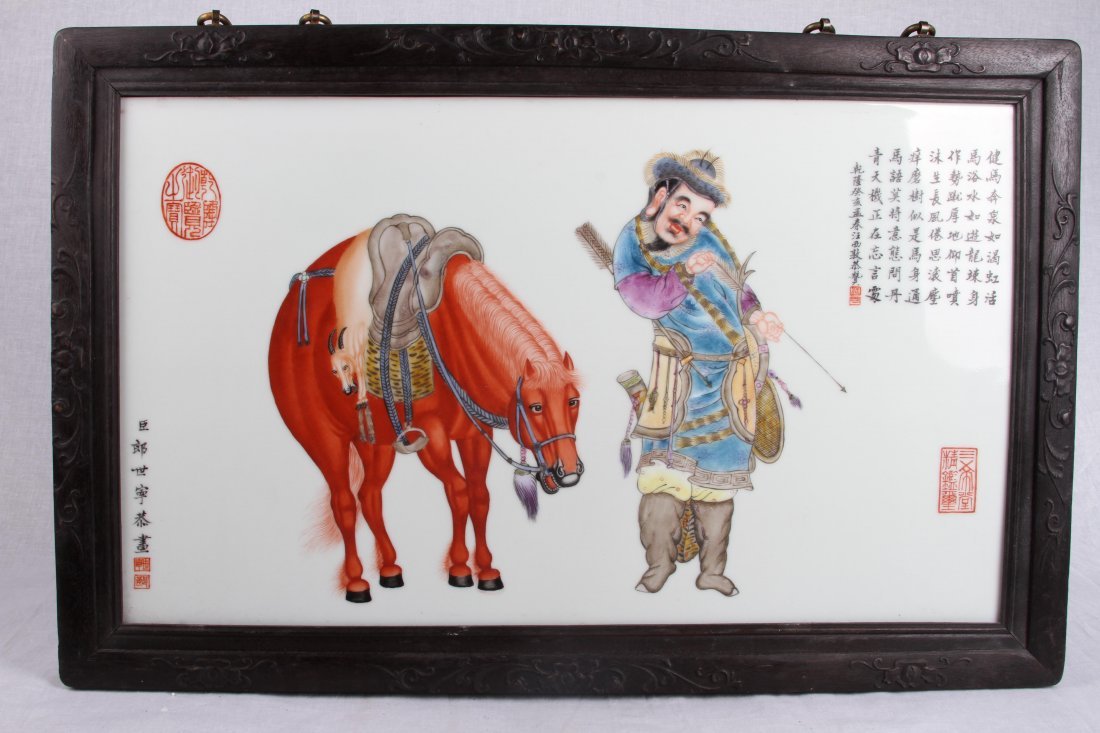 LANGSHINING FRAMED PORCELAIN PAINTING 郎世 (1 of 5)