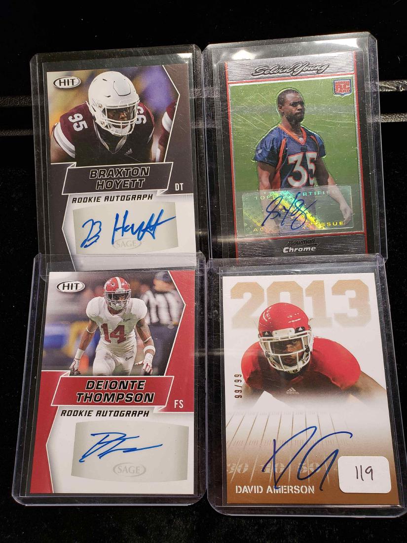 LOT OF NFL FOOTBALL AUTOGRAPHED CARDS: DEIONTE THOMPSON, DAVID AMERSON, SELVIN YOUNG