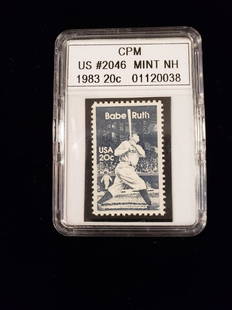 ENCASED/SLABBED BABE RUTH STAMP: US SCOTTS #2046 BABE RUTH 20C STAMP ENCASED