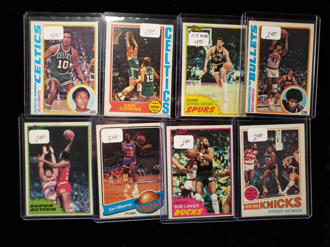 VINTAGE NBA BASKETBALL TRADING CARD LOT: 8 NBA CARDS FEATURING STARS LEGENDS AND HALL OF FAMERS. SPENCER HAYWOOD, BOB LANIER ALL-STAR, EARL MONROE, JO JO WHITE GEORGE "THE ICE MAN" GERVIN