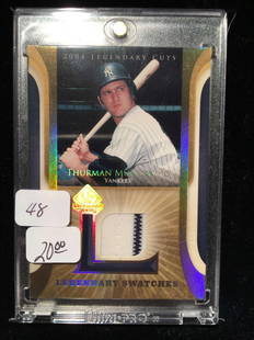 2004 LEGENDARY CUTS THUTMAN MUNSON: YANKEES LEGENDS THURMAN MUNSON PIN STRIPED JERSEY CARD IN MAGNETIC ACRYLIC HOLDER