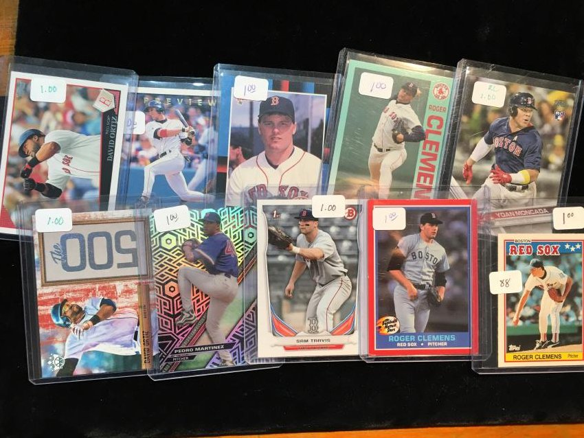 BASEBALL CARD COLLECTION STARS ROOKIES INSERTS HOFERS: LOT OF 10 BOSTON RED SOX BASEBALL CARDS BOGGS, PEDRO, CLEMENS, BIG PAPI, YOAN MONCADA