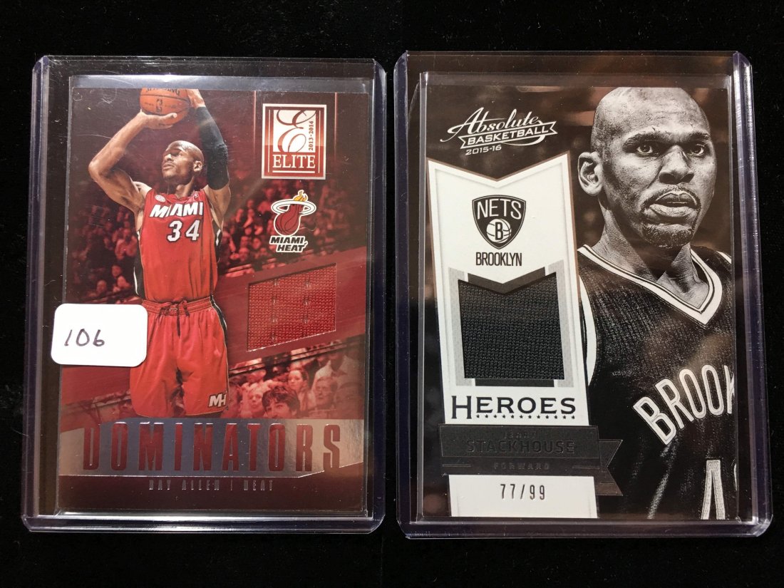 NBA LEGENDS GAME USED MEMORABILIA CARD: RAY ALLEN MIAMI HEAT AND JERRY STACKHOUSE TAR HEEL GREAT
