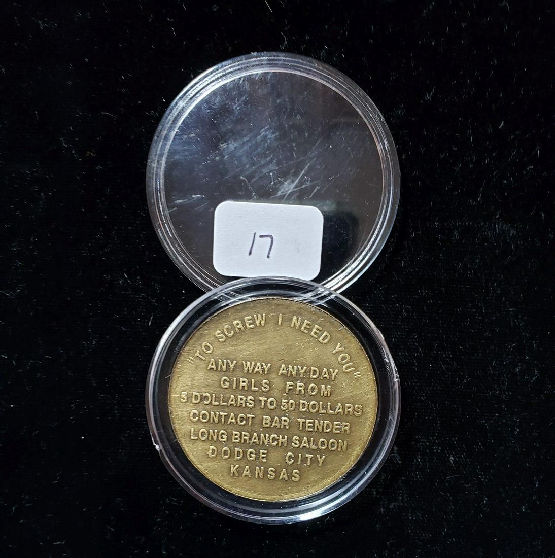 SOLID BRASS OLD WEST BROTHEL TOKEN IN AIR TITE CASE (1 of 1)