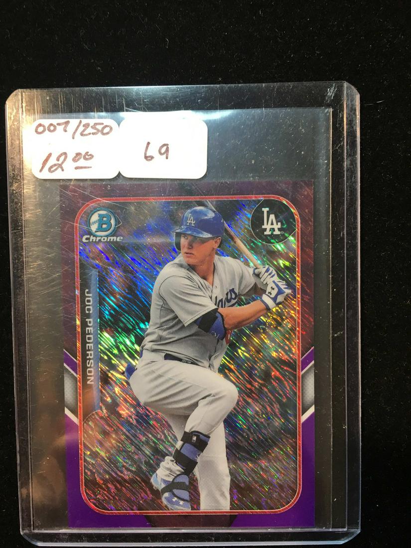 JOC PEDERSON LOS ANGELES DODGERS MINI PURPLE SHIMMER: BOWMAN CHROME MINI PURPLE SHIMMER DODGERS SLUGGER JOC PEDERSON