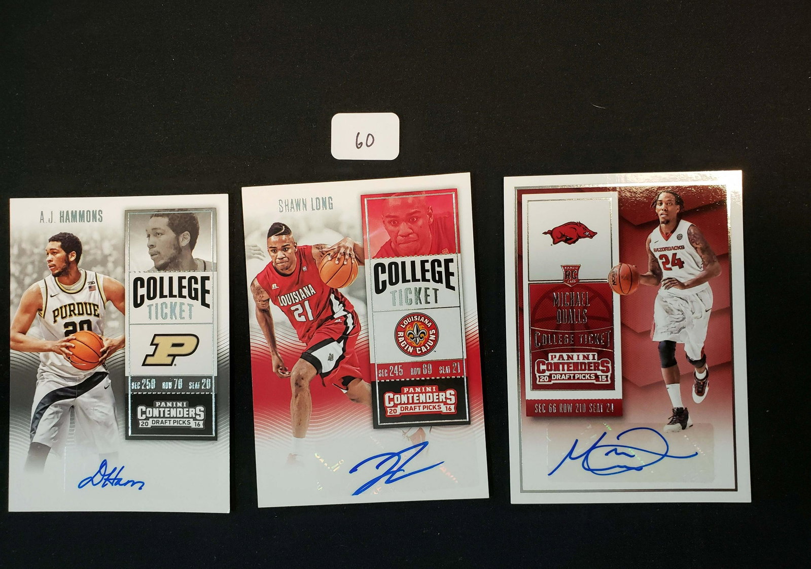 PANINI CONTENDERS BASKETBALL ROOKIE TICKET SIGNATURE: ARKANSAS MICHAEL QUALLS, LOUISIANNA RAGIN CAJUNS SHAWN LONG,PURDUE AJ HAMMONS