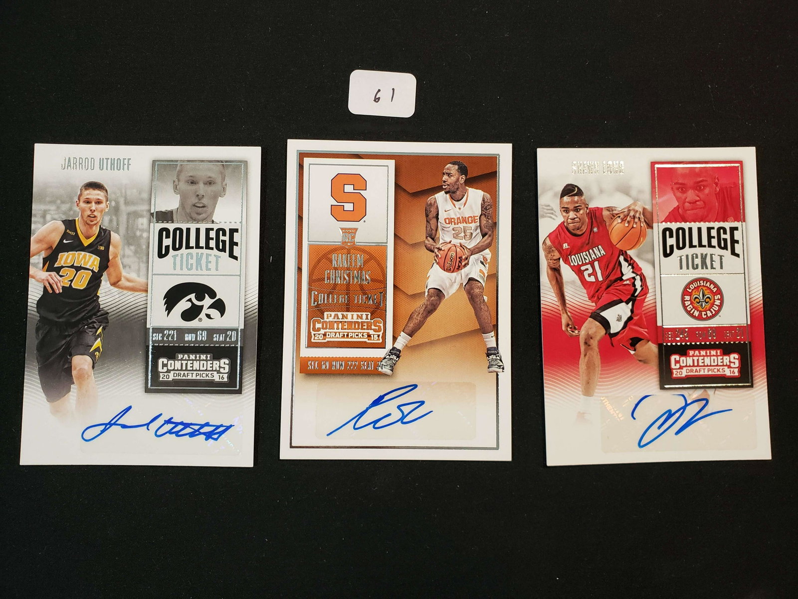 PANINI CONTENDERS BASKETBALL ROOKIE TICKET SIGNATURE: SHAWN LONG RAGIN CAJUNS, IOWA HAWKEYES JARROD UTHOFF, SYRACUSE ORANGEMEN RAKEEM CHRISTMAS