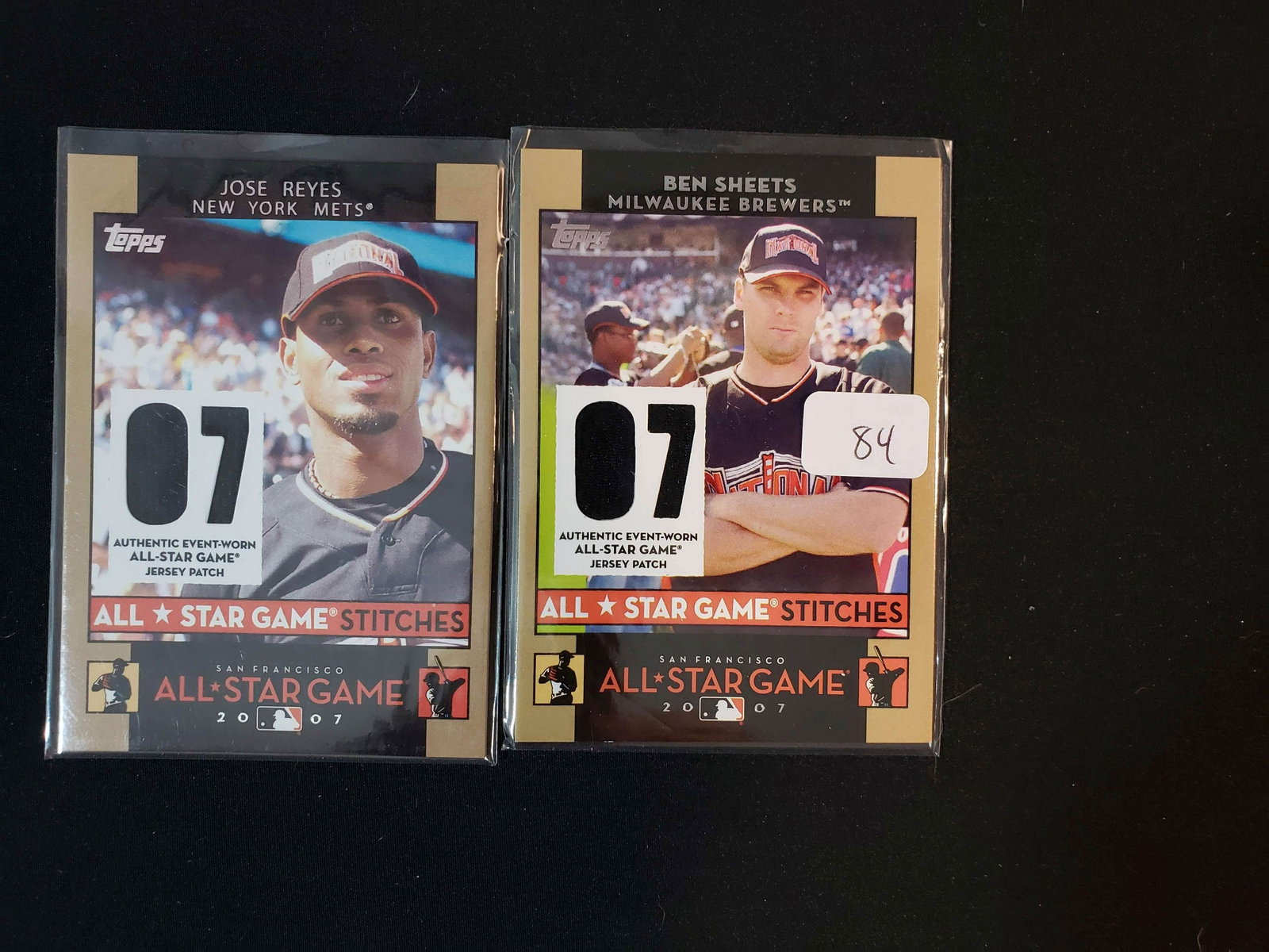 AUTHENTIC EVENT WORN BASEBALL ALLSTAR GAME JERSEY CARDS: BEN SHEETS AND JOSE REYES NY METS