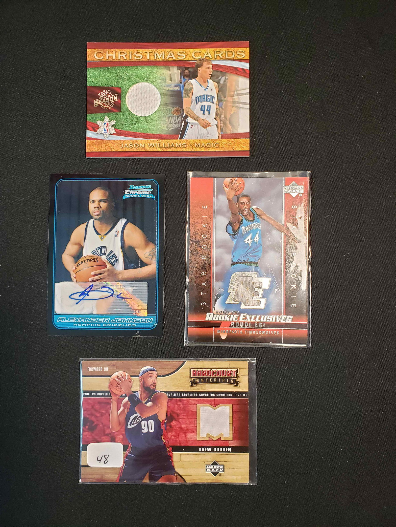 NBA BASKETBALL AUTO AND JERSEY CARD LOT: DREW GOODEN, NDUDI EBI, ORLANO MAGIC JASON WILLIAMS, ALEXANDER JOHNSON AUTO