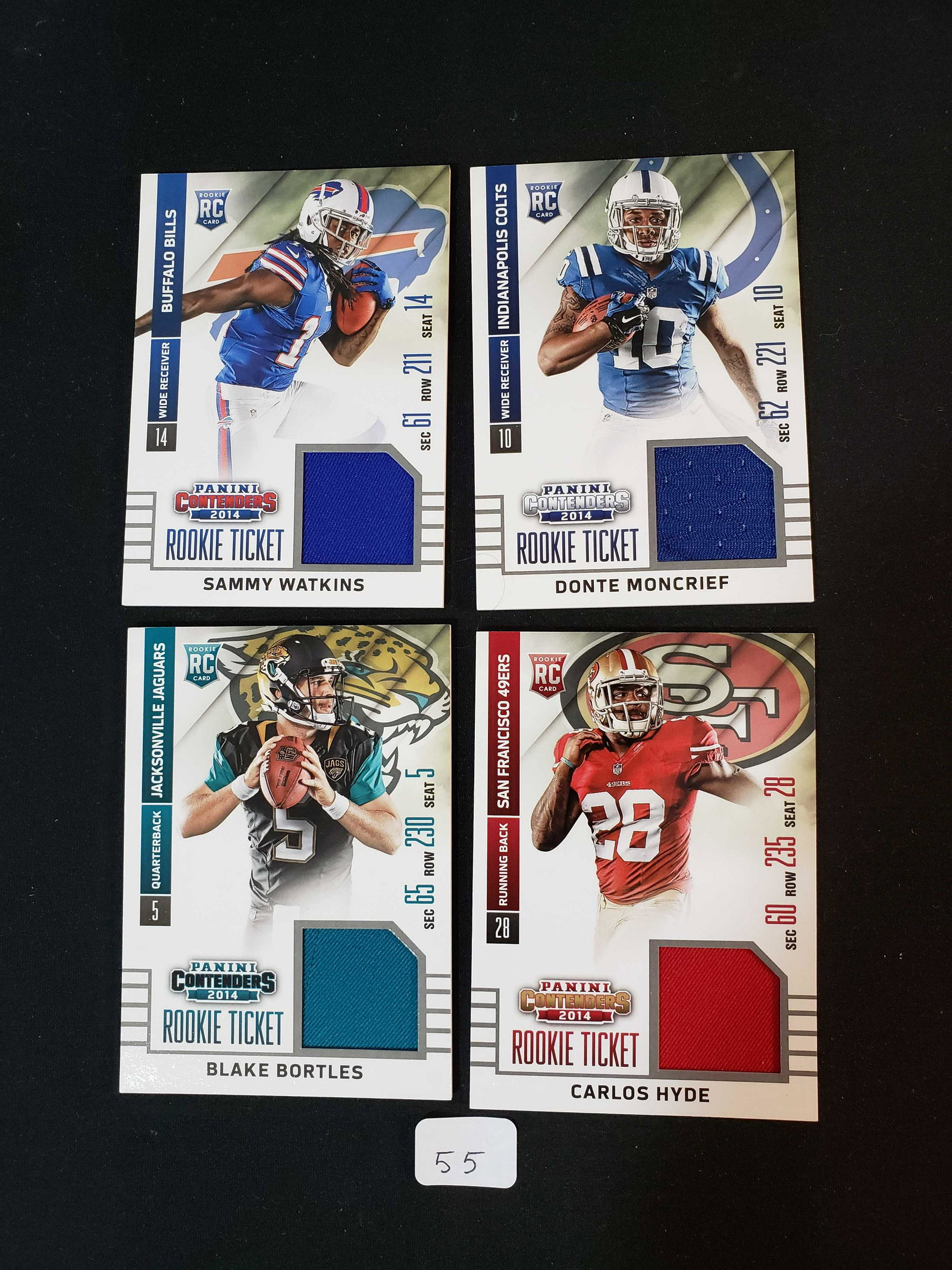 PANINI CONTENDERS 2014 FOOTALL ROOKIE TICKET JERSEY: SAMMY WATKINS, DONTE MONCRIEF, BLAKE BORTLES, CARLOS HYDE