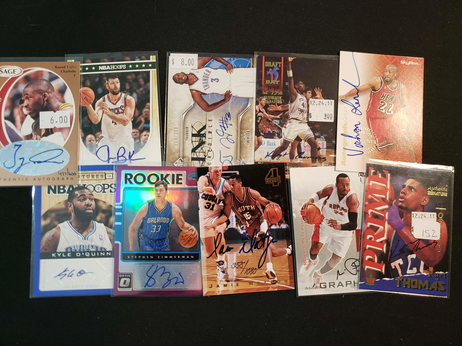 LOT OF 10 ROOKIE BASKETBALL SIGNATURE CARDS: KURT THOMAS, MORRIS PETERSON, DJ WHITE