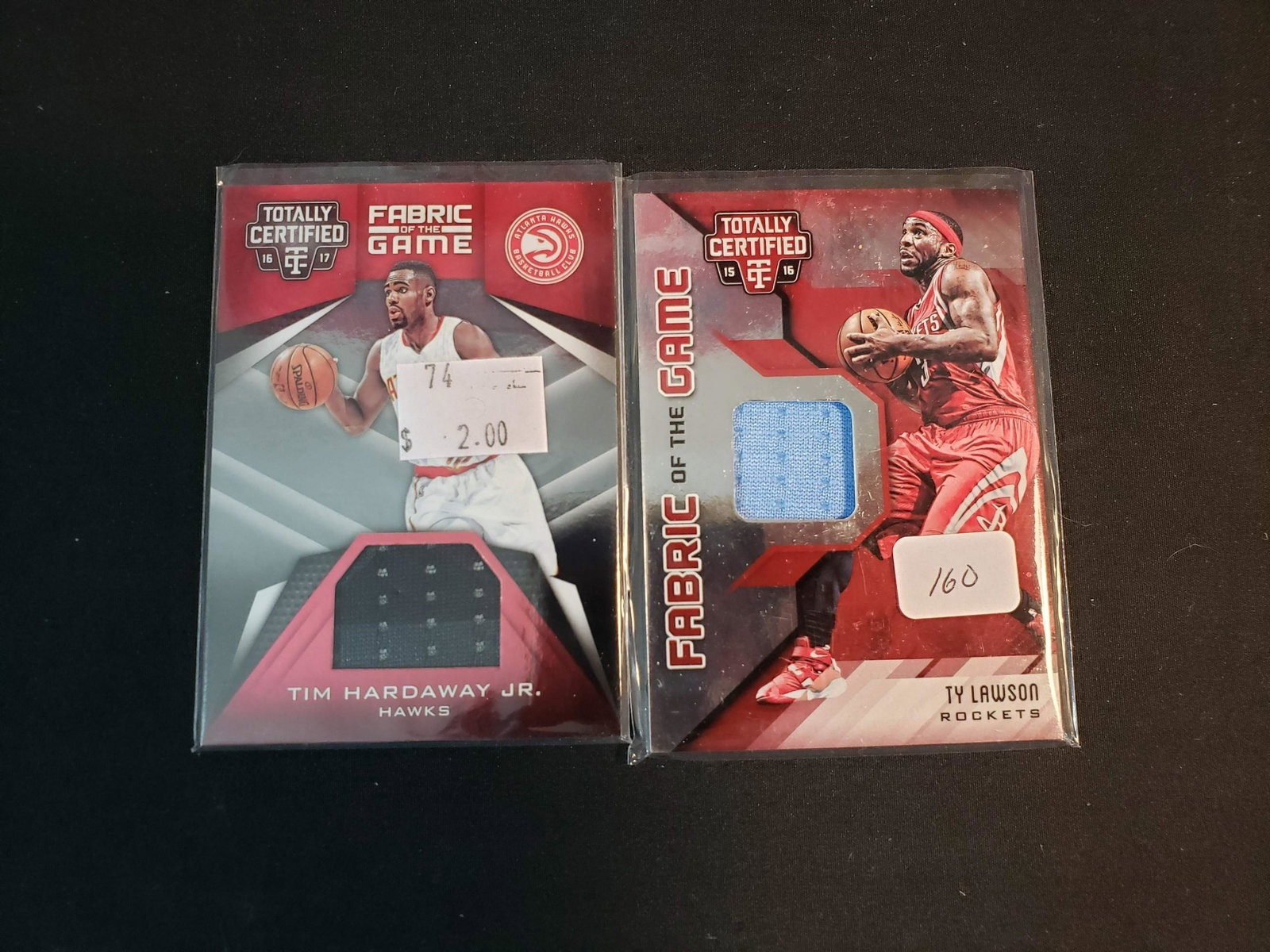 NBA BASKETBALL JERSEY RELIC CARDS: PANINI CERTIFIED FABRIC OF THE GAME TY LWASON 021/199, TIM HARDAWAY JR.