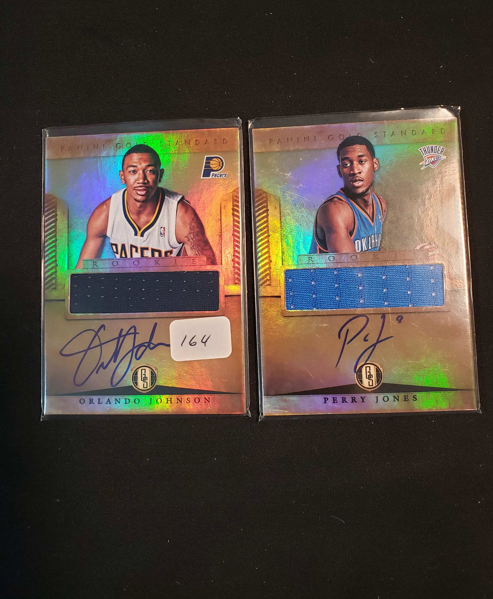 NBA BASKETBALL ROOKIE SIGNATURE JERSEY RELIC CARDS: GOLD STANDARD ORLANDO JOHNSON PACERS, OKC THUNDER PERRY JONES