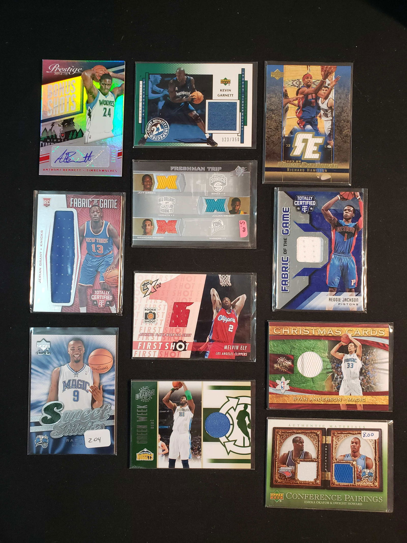 HUGE NBA RELICS JERSEY AUTOGRAPHED CARD LOT: RASHAD LEIS, KEVIN GARNETT, REGGIE JACKSON, NENE, RICHARD HAMILTON