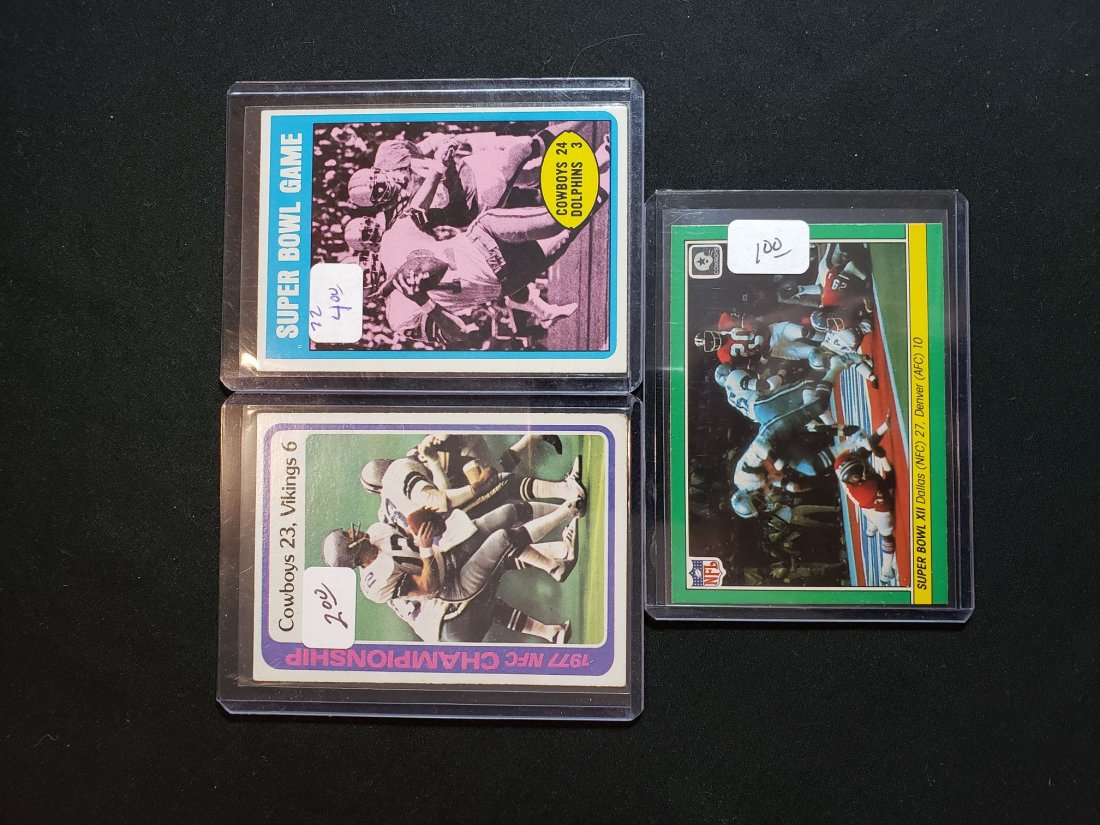 DALLAS COWBOYS VINTAGE SUPER BOWL HI-LIGHTS: ROGER STAUBACH 1972 ROOKIE HIGHTLIGHTS. 3 CARD DALLAS SUPER BOWL HIGHLIGHTS CARDS