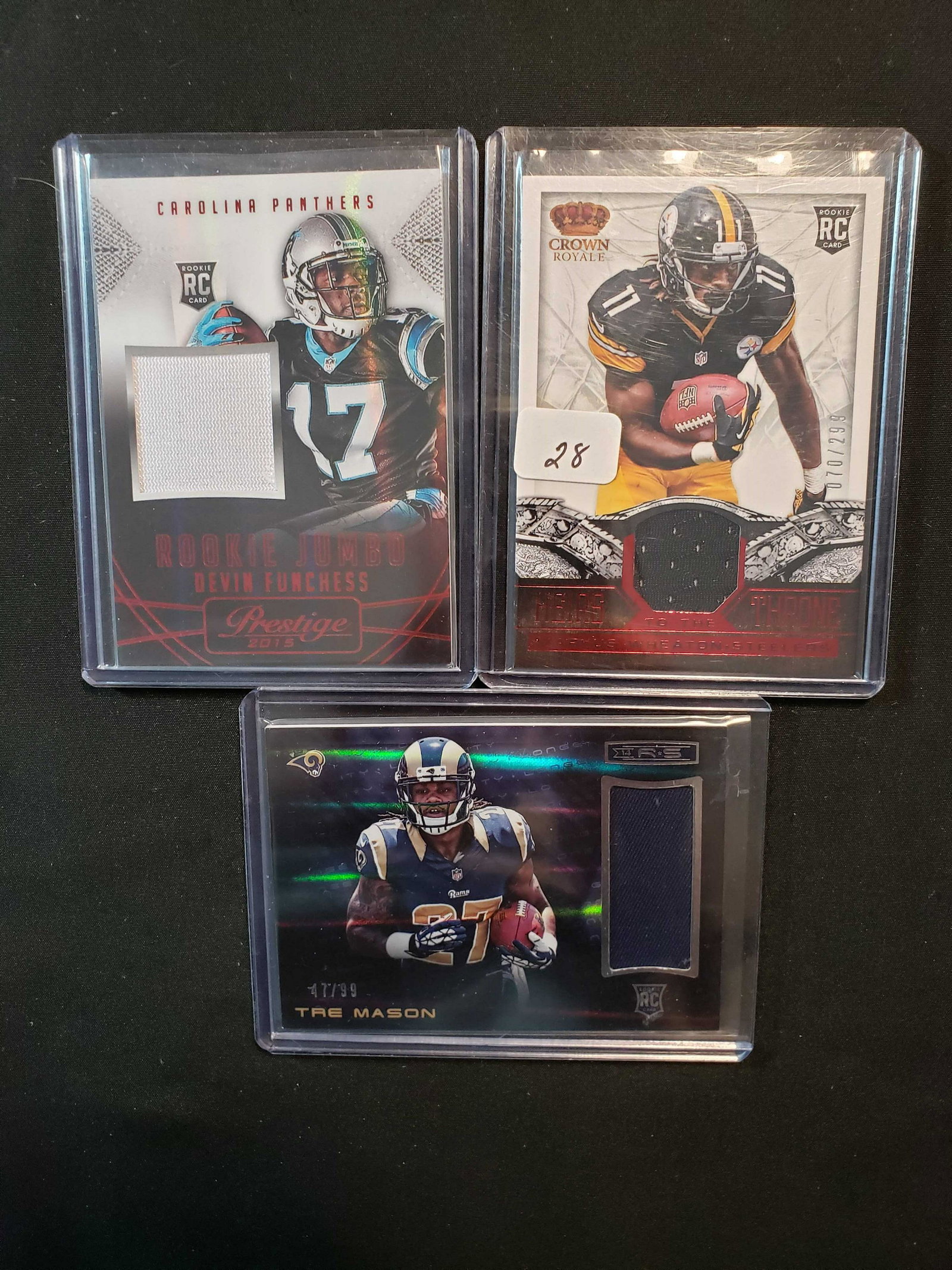 LOT OF 3 ROOKIE FOOTBALL GAME USED JERSEY RELICS (1 of 1)
