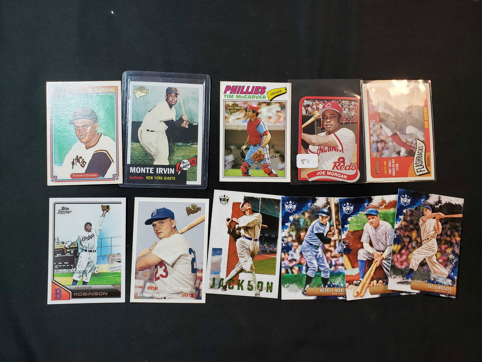 BASEBALL LEGENDS INSERT CARDS: JOE MORGON MINI, BOB GIBSON HERITAGE FLASHBACKS, BABE RUTH, JOE D, MICKEY MANTLE
