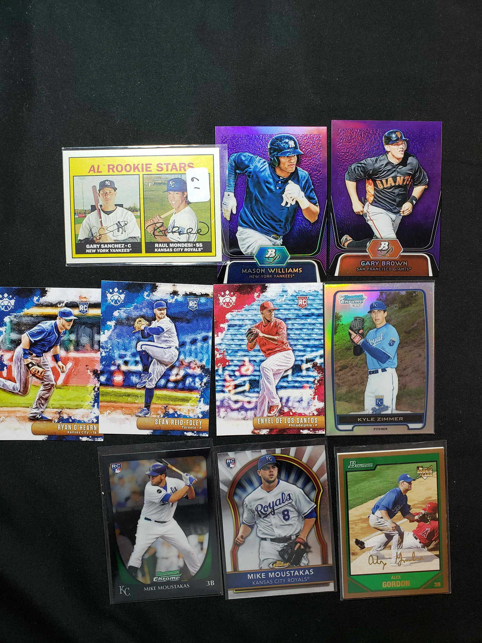 BASEBALL ROOKIE CARDS COLLECTION: MIKE MOUSTAKAS, LORENZO CAIN, ALEX GORDON, RHYMER LIRIANO