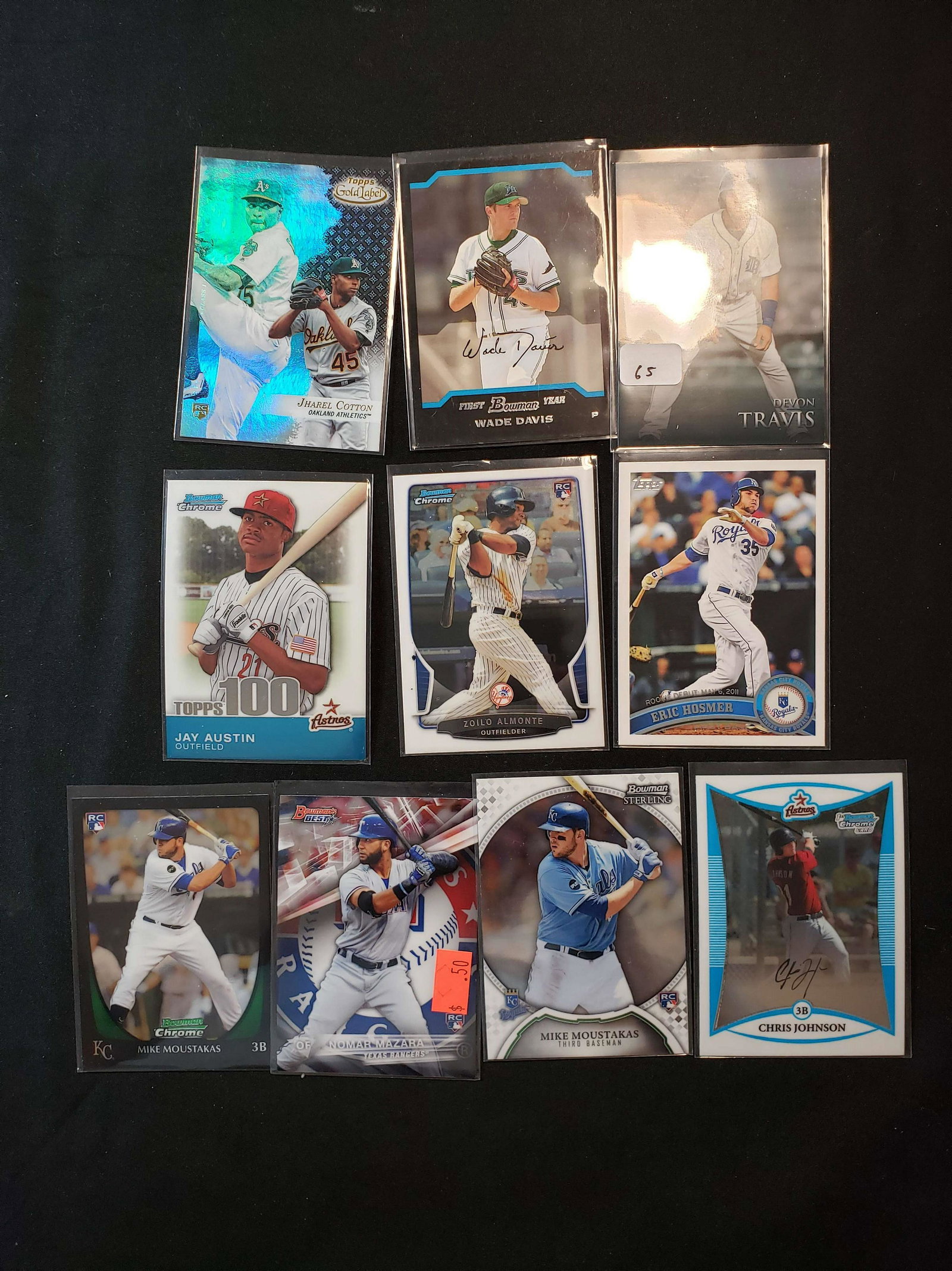 BASEBALL ROOKIE CARDS COLLECTION: DEVON TRAVIS, WADE DAVIS, MIKE MOUSTAKAS, ERIC HOSMER, NOMAR MAZARA