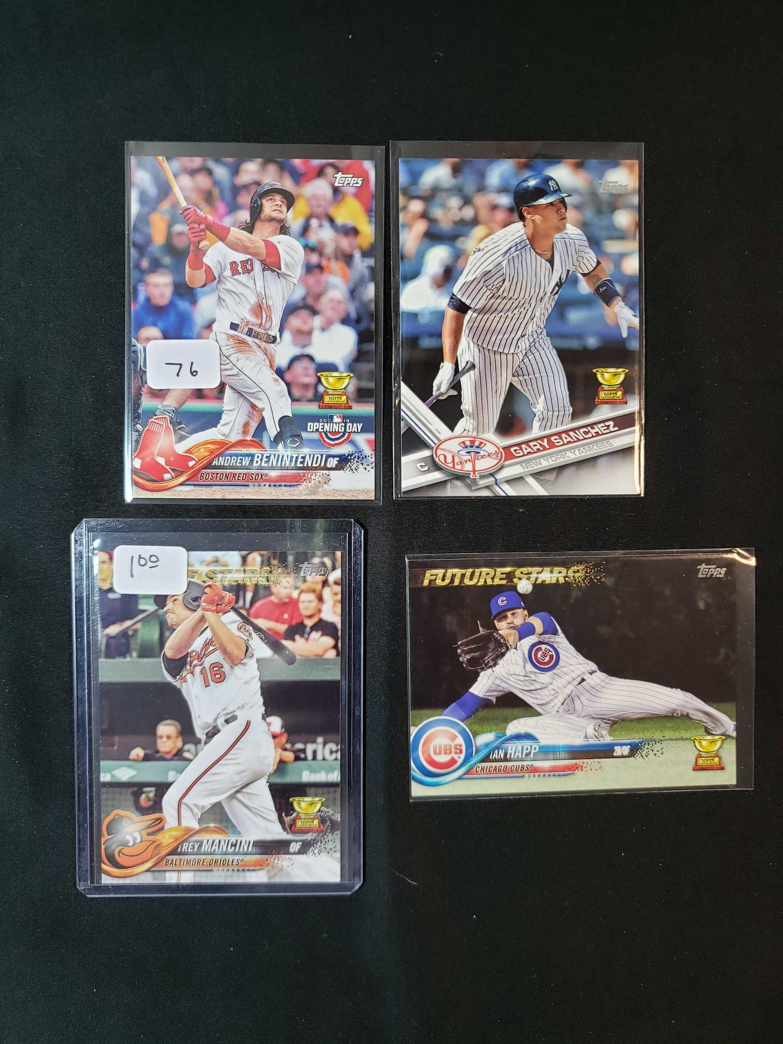 LOT OF 4 TOPPS BASEBALL ROOKIE CUP CARDS: ANDREW BENINTENDI, GARY SANCHEZ, IAN HAPP