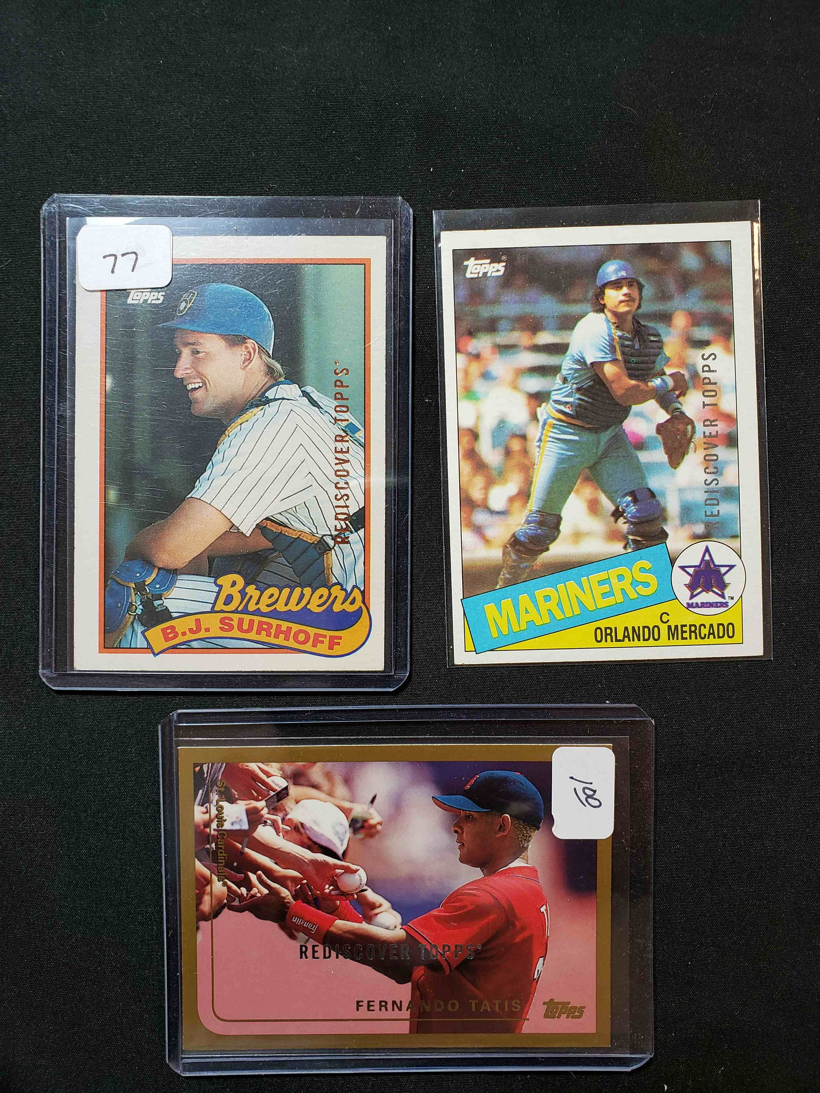 REDISCOVER TOPPS BUY BACK CARD LOT: TOPPS POPULAR BUY BACK INSERT CARDS BJ SURHOFF BREWERS, ORLANDO MERCADO MARINERS, FERNANDO TATIS