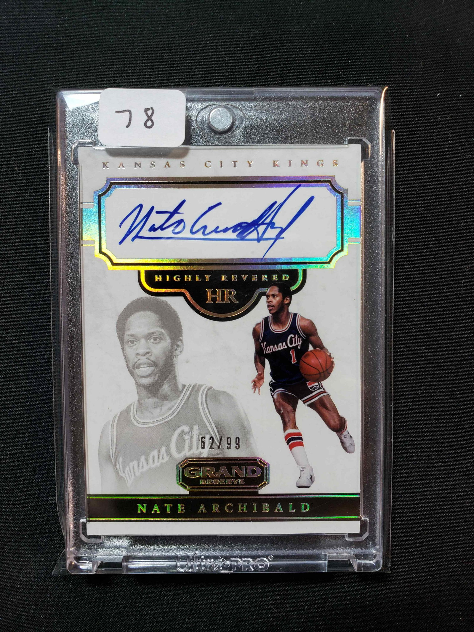 PANINIGRAND RESERVE NATE ARCHIBALD SIGNATURE CARD: 2017 PANINI GRAND RESERVE BASKETBALL NATE ARCHIBALD KANSAS CITY KINGS AUTOGRAPHED CARD IN ONE TOUCH ACYLIC HOLDER