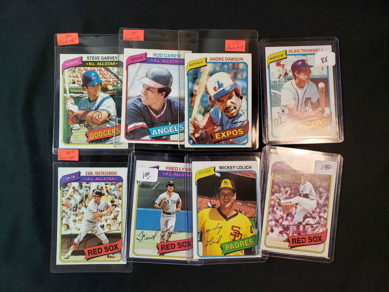 1980 VINTAGE TOPPS BASEBALL CARDS STARS AND HOFERS: ALAN TRAMMELL, ROD CAREW, STEVE GARVEY, YAZ, ANDRE DAWSON, DENNIS ECKERSLEY