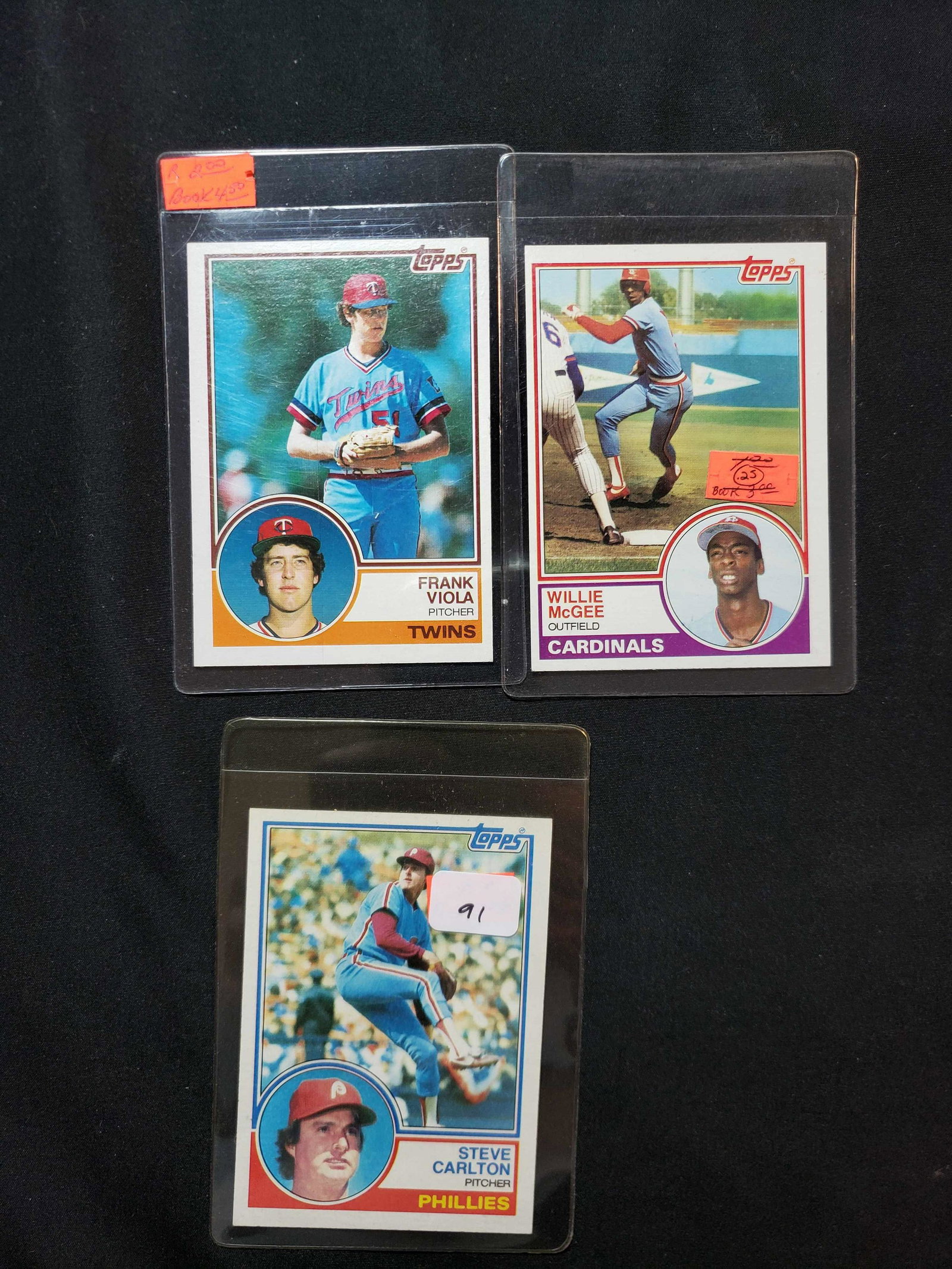 1983 VINTAGE TOPPS BASEBALL CARDS STARS AND HOFERS: STEVE CARLTON, WILLIE MCGEE ROOKIE CARD, FRANK VIOLA