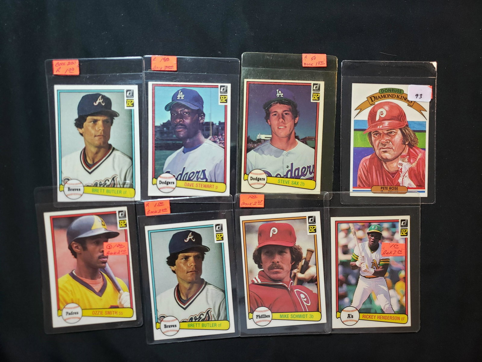 1982 VINTAGE DONRUSS BASEBALL CARDS STARS AND HOFERS: PETE ROSE DIAMOND KINGS, BRETT BUTLER, RICKEY HENDERSON, MIKE SCHMIDT