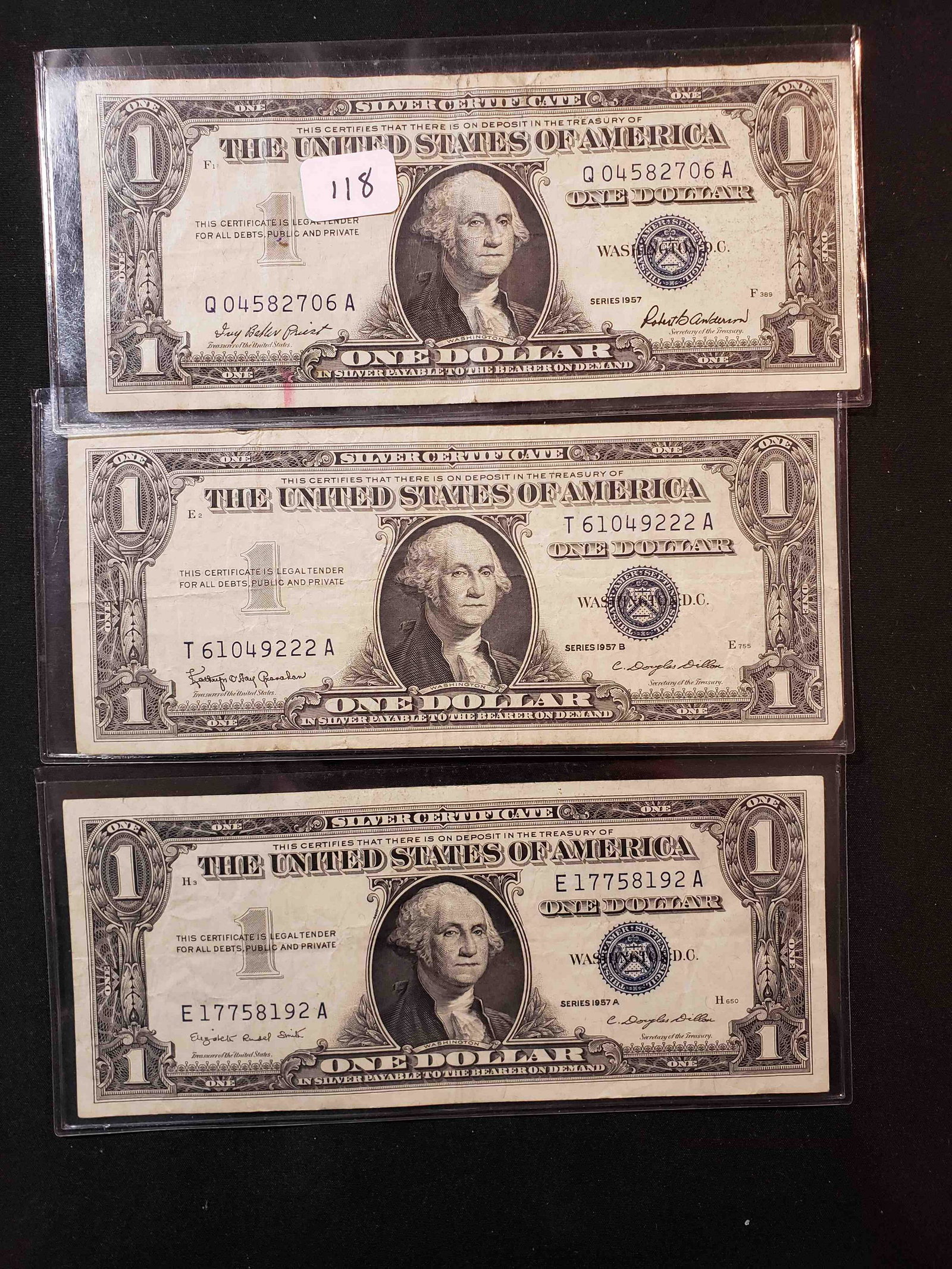 LOT OF 3 ONE DOLLAR SILVER CERTIFICATES (1 of 1)