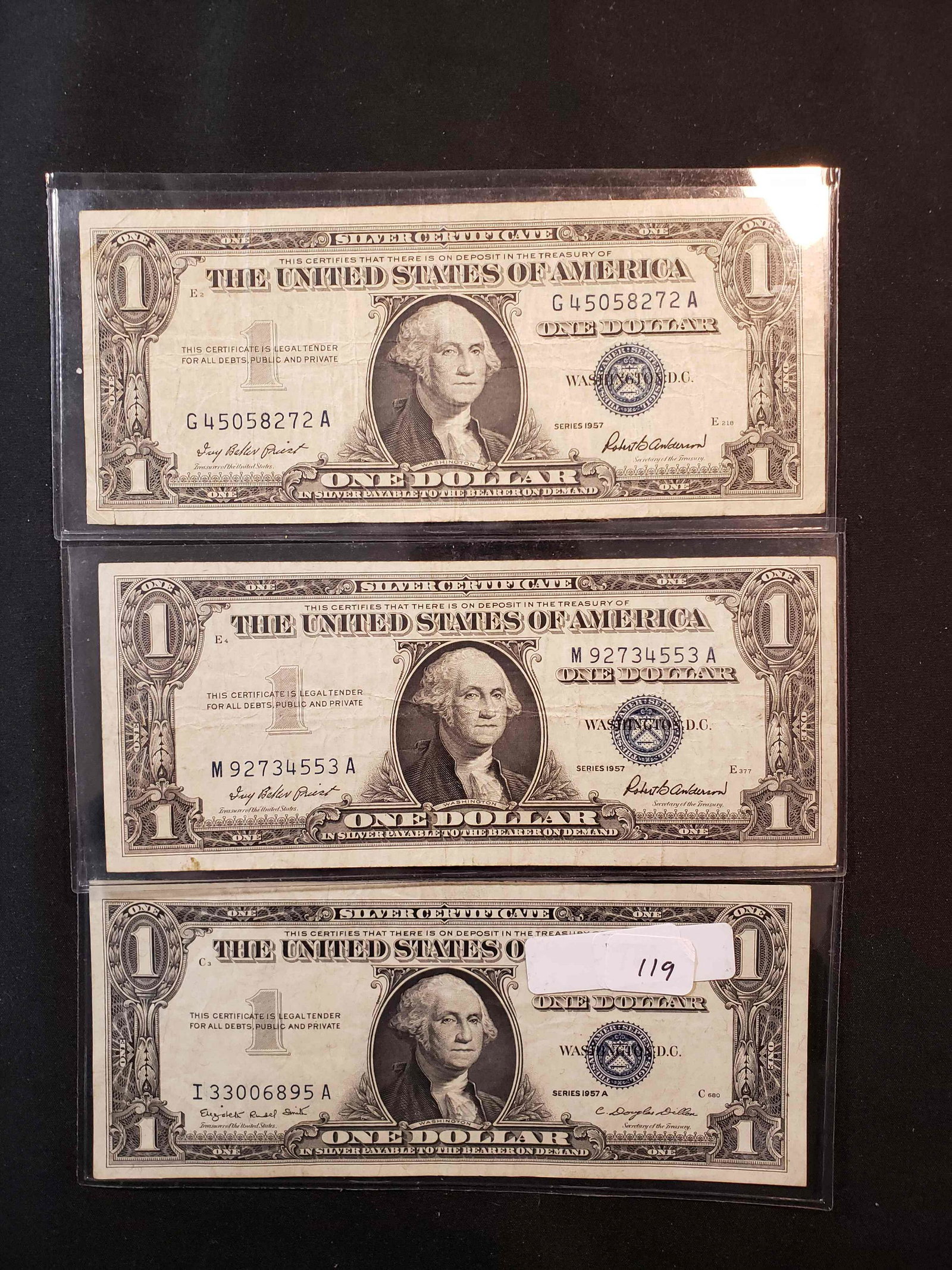 LOT OF 3 ONE DOLLAR SILVER CERTIFICATES (1 of 1)