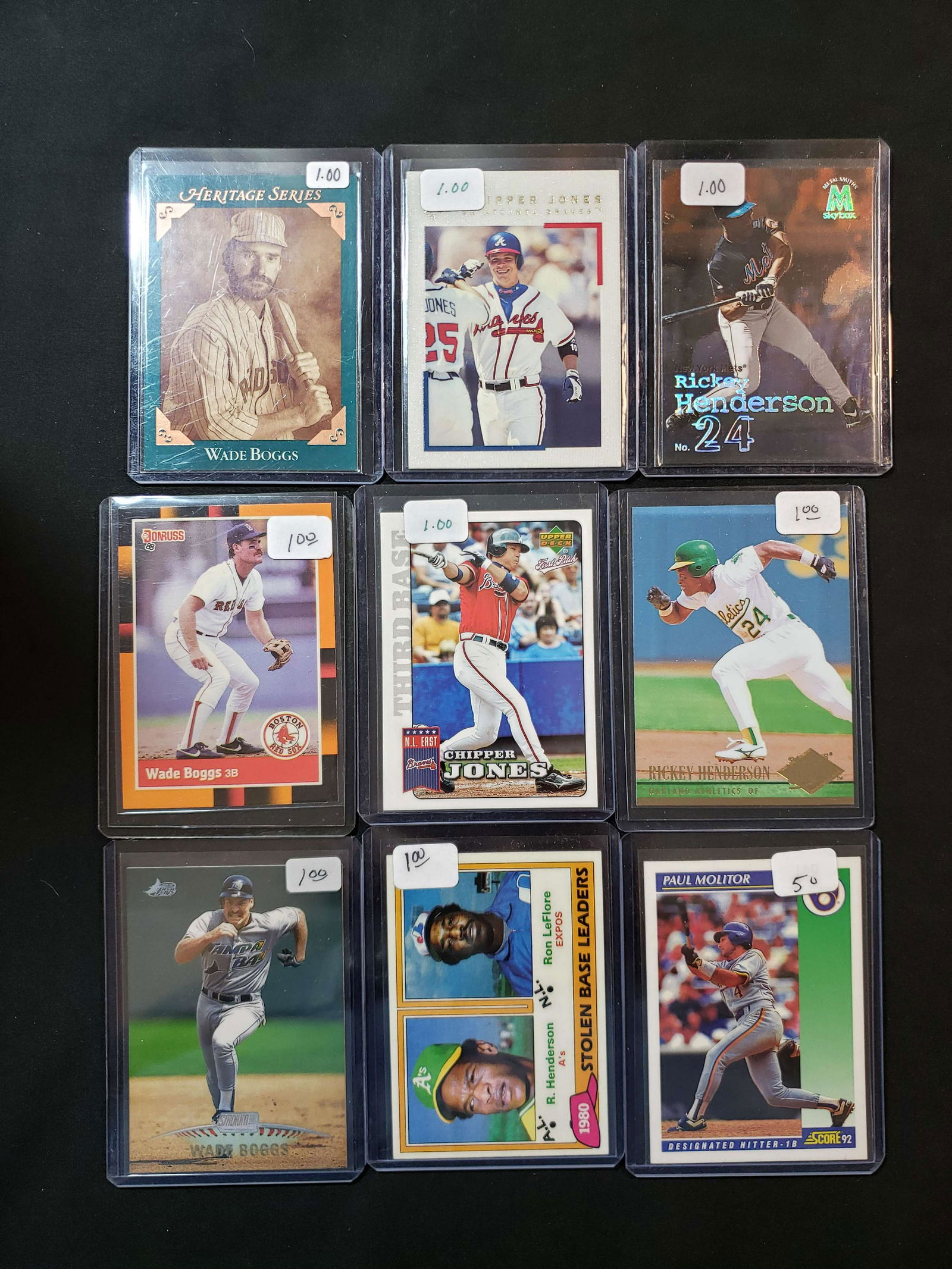 BASEBALL HALL OF FAMERS/LEGENDS LOT: RICKEY HENDERSON, PAUL MOLITOR, WADE BOGGS, CHIPPER JONES