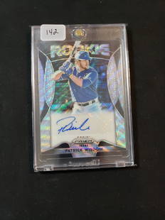 PANINI PRIZM BASEBALL SILVER WAVE AUTO: PATRICK WILSON ROOKIE CARD TEXAS RANGERS NUMBERED 12/60 IN ONE TOUCH HOLDER